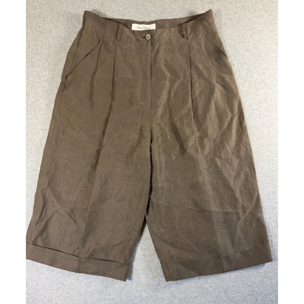 Max Mara Italian Linen/Silk Cuffed Wide Leg Capris, Sz 10, Hand Stitched SKU 168